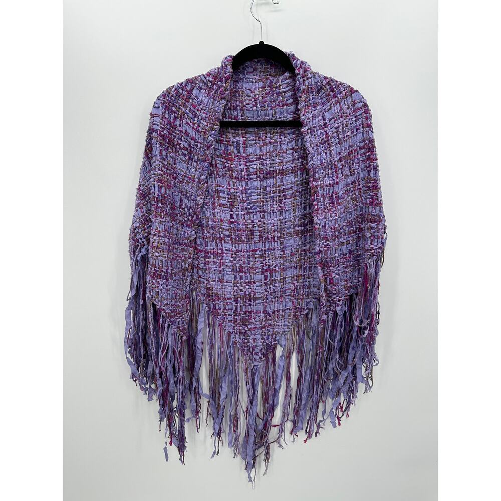 Unbranded Purple Woven Poncho Cape One Size Fringe‎ Artsy Handmade Unique